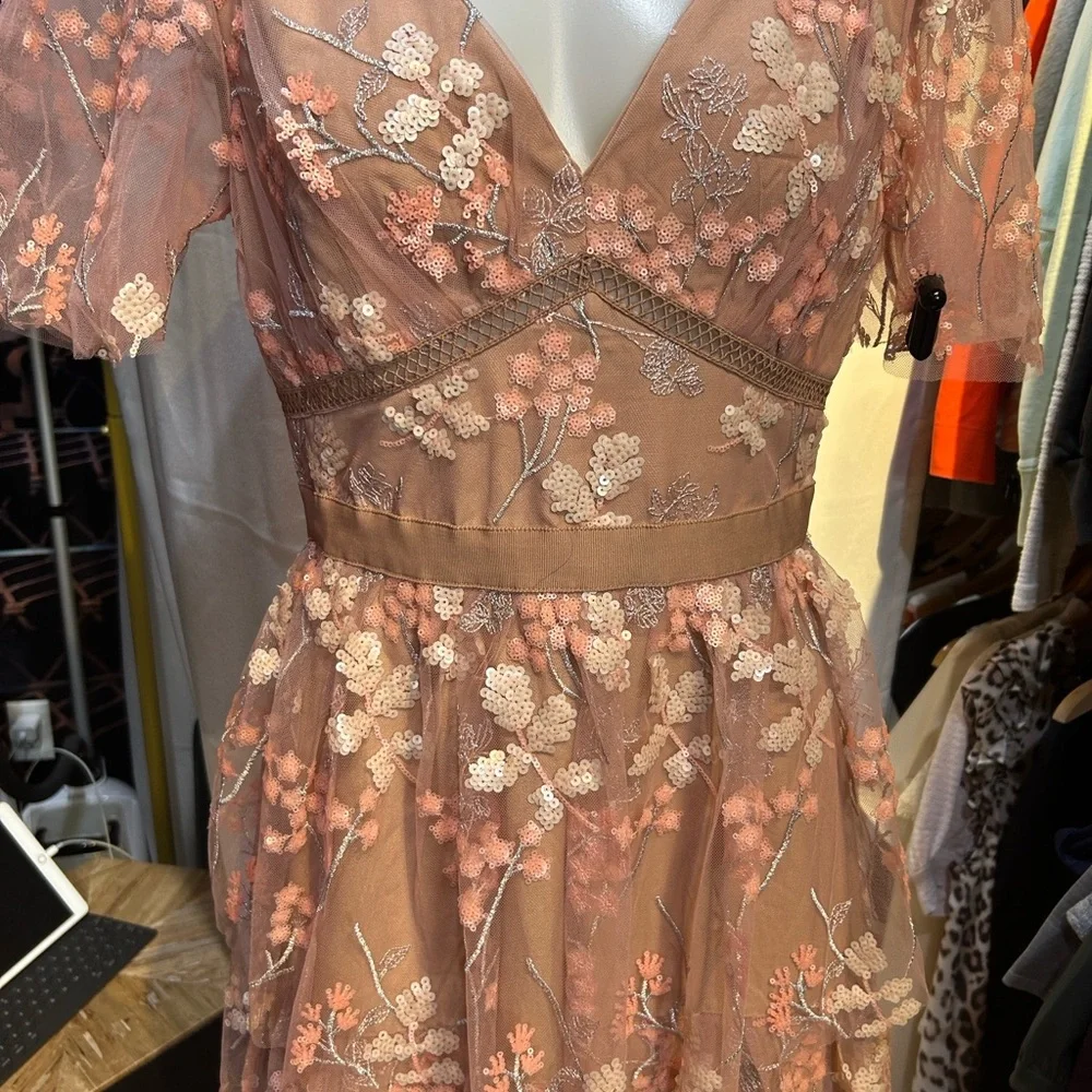 Self-Portrait Pink Floral Midi Dress - Picture 4 of 12